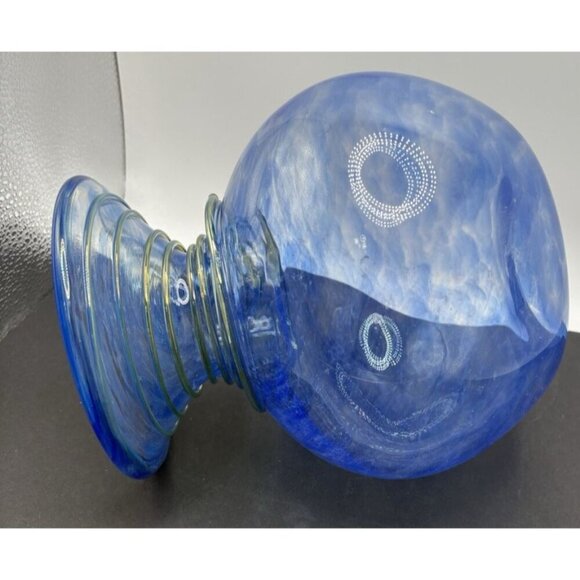Blenko Spiral Swirl Vase Marbled Blue/Clear and Gold Swirl on neck - Picture 5 of 7